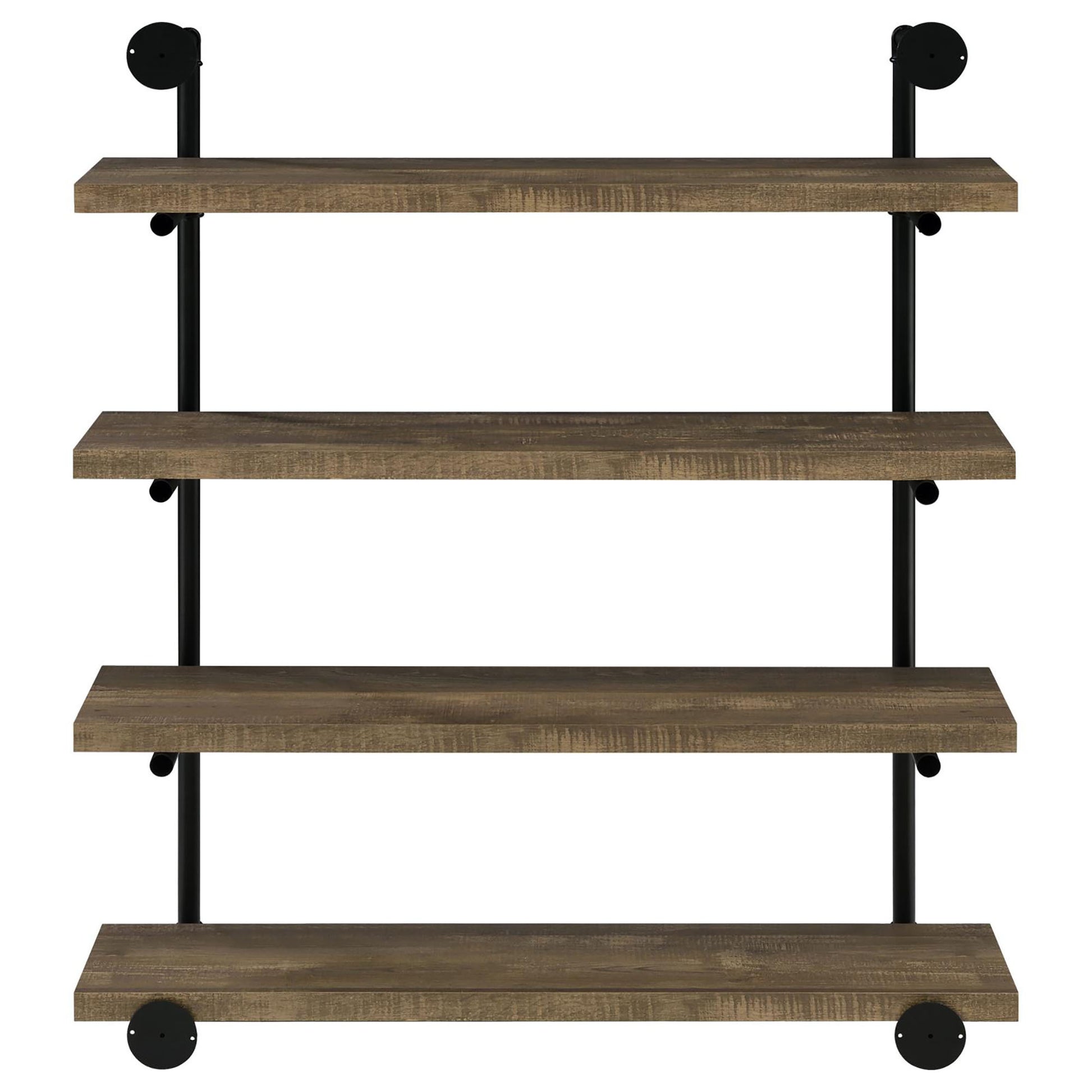 Black And Rustic Oak 40 Inch Wall Shelf 4 Black Brown Brown Vertical Office Open Back Wood Farmhouse,Rustic Wall Mounted Wood Metal
