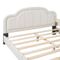 Full Size Upholstered Daybed With Cloud Shaped Headboard, Embedded Elegant Copper Nail Design, Beige Beige Velvet