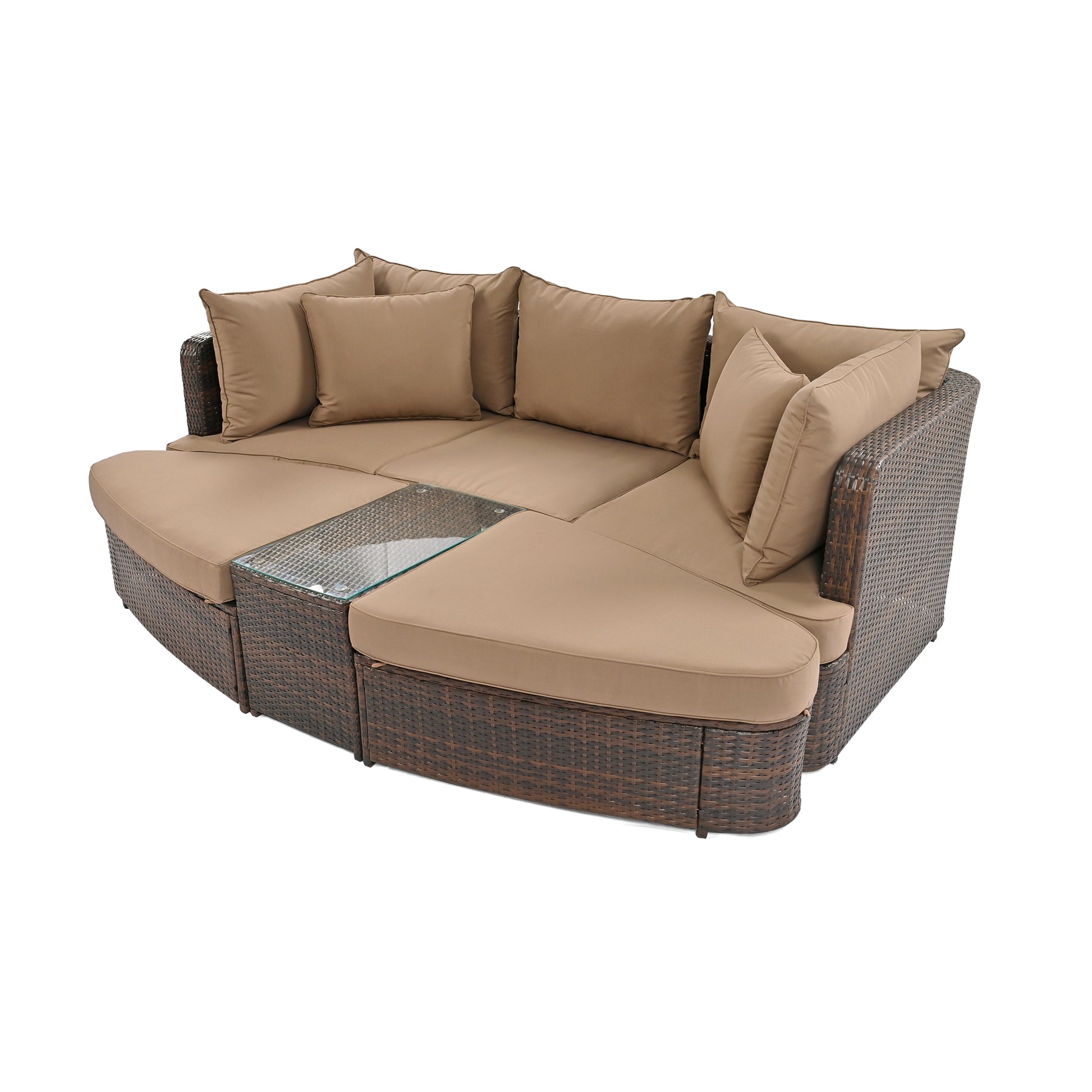6 Piece Patio Outdoor Conversation Round Sofa Set, Pe Wicker Rattan Separate Seating Group With Coffee Table, Brown Yes Deep Seating Brown Weather Resistant Frame Water Resistant Cushion Garden & Outdoor Sofa Seating Groups Foam Rattan