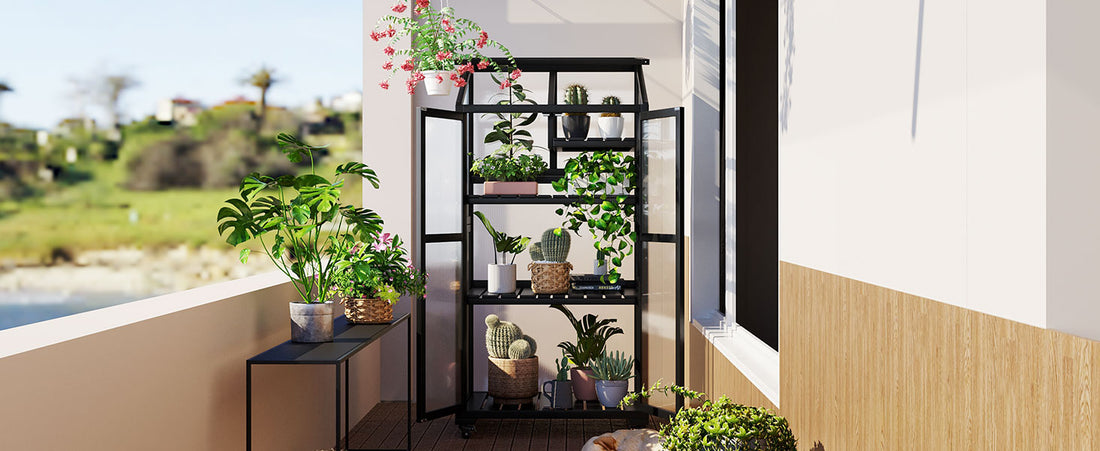 62Inch Height Wood Large Greenhouse Balcony Portable Cold Frame With Wheels And Adjustable Shelves For Outdoor Indoor Use, Black Black Garden & Outdoor Casual Wood Solid Wood