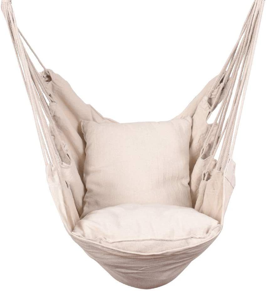 Hammocks Hanging Rope Hammock Chair Swing Seat With Two Seat Cushions And Carrying Bag, Natural Natural Canvas