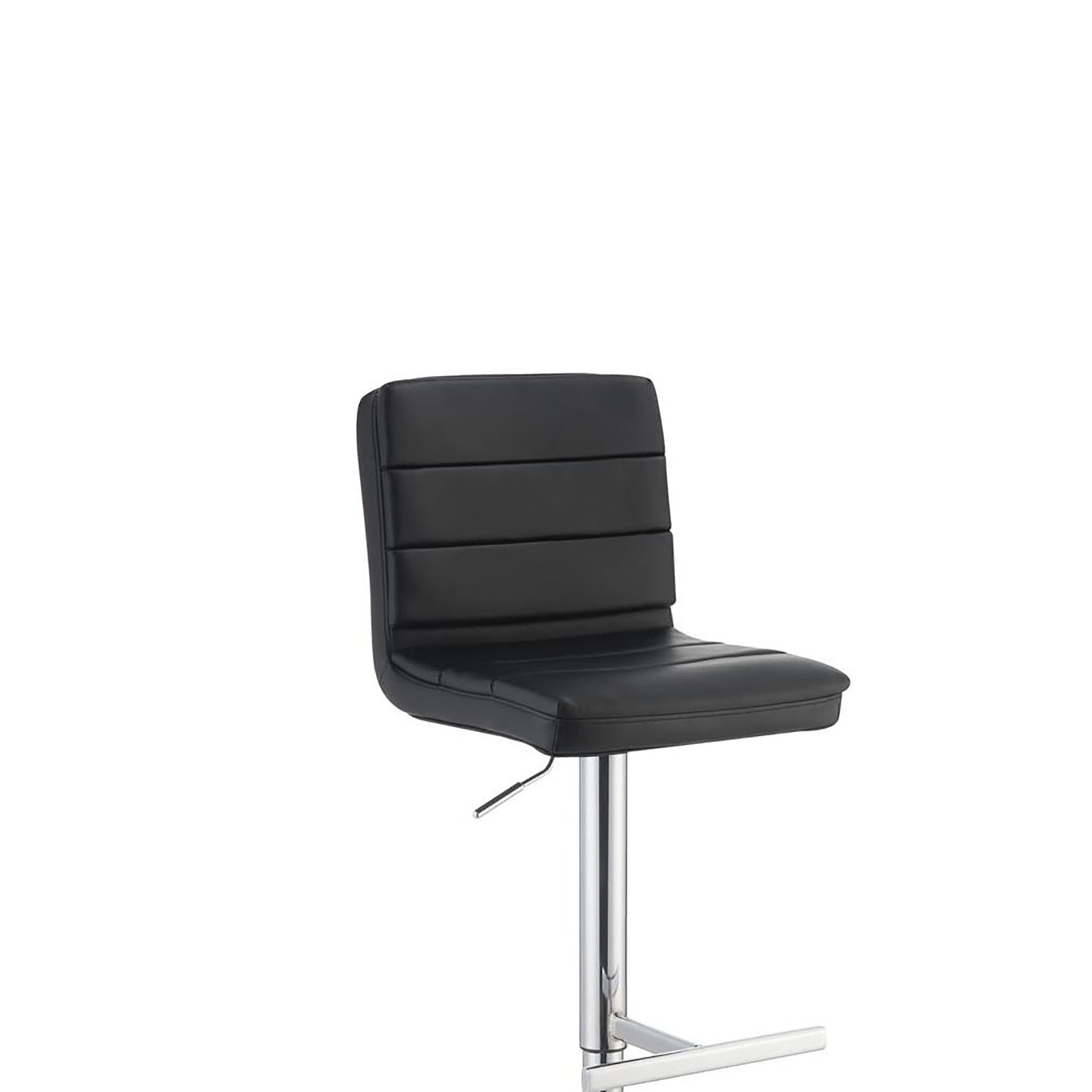 Black And Chrome Adjustable Bar Stool Set Of 2 Solid Black Dining Room Spot Clean Contemporary,Modern Bar Stools Solid Back Foam Upholstered