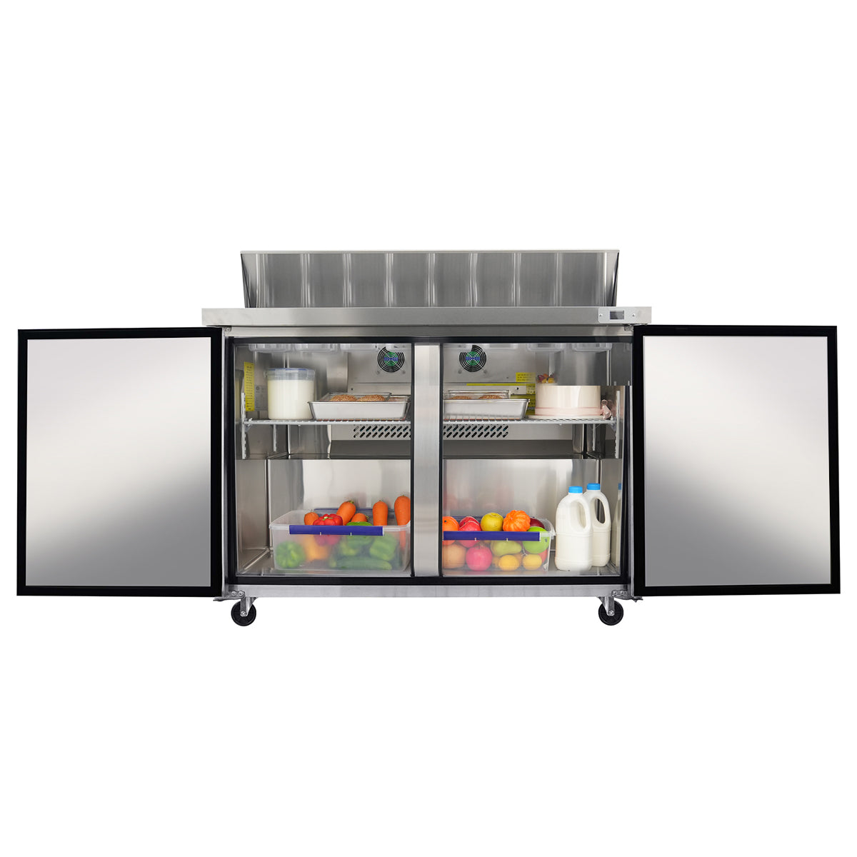 Orikool 48 In Commercial Refrigerators Sandwich&Salad Prep Table With A Butcher Block Cutting Board, Protection Lid, Cold Storage, Etl Certified Silver Stainless Steel