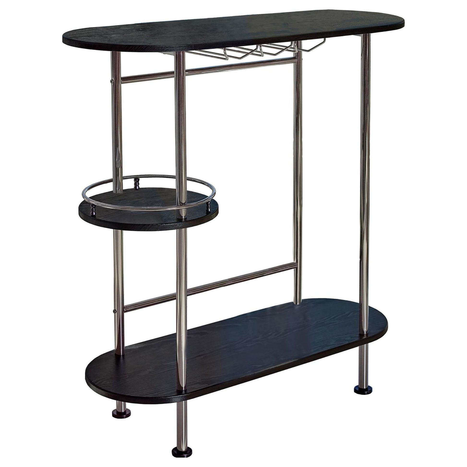 Black Nickel And Black Oak Bar Unit With Stemware Rack Black Dining Room Contemporary,Modern Metal