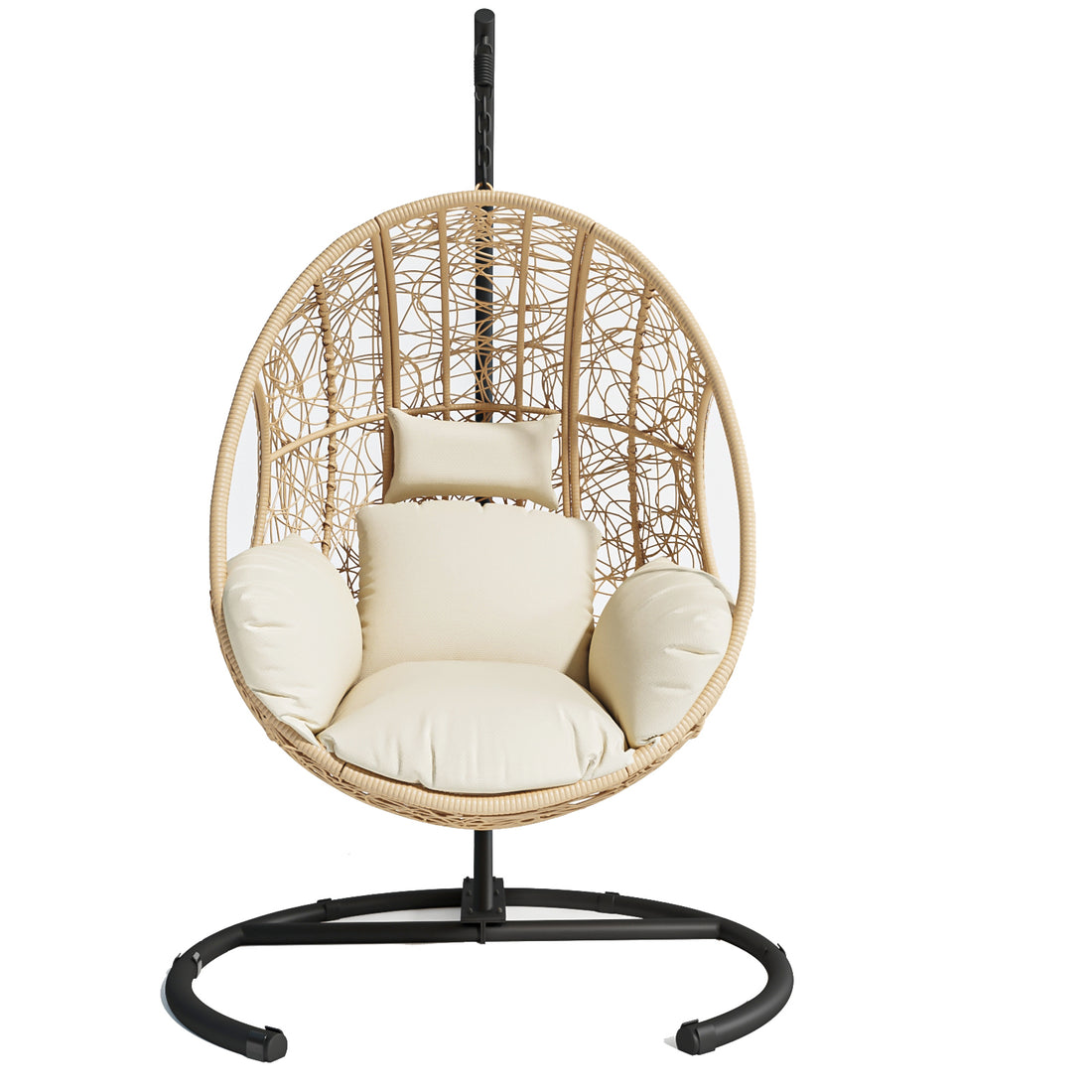 Comming Outdoor Indoor Pe Wicker Swing Egg Chair Natural Color Yes Natural Rust Resistant Frame Fade Resistant Cushion Foam Wicker