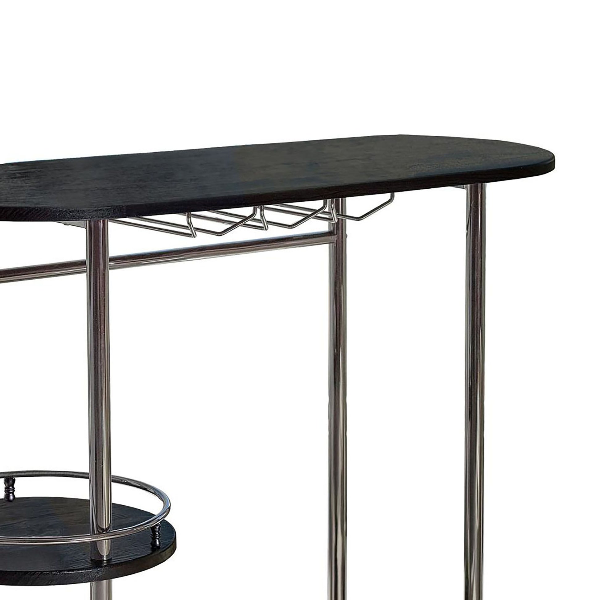Black Nickel And Black Oak Bar Unit With Stemware Rack Black Dining Room Contemporary,Modern Metal