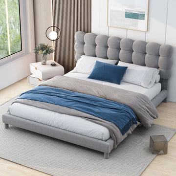 Full Size Upholstered Platform Bed With Soft Headboard,Gray Gray Upholstered