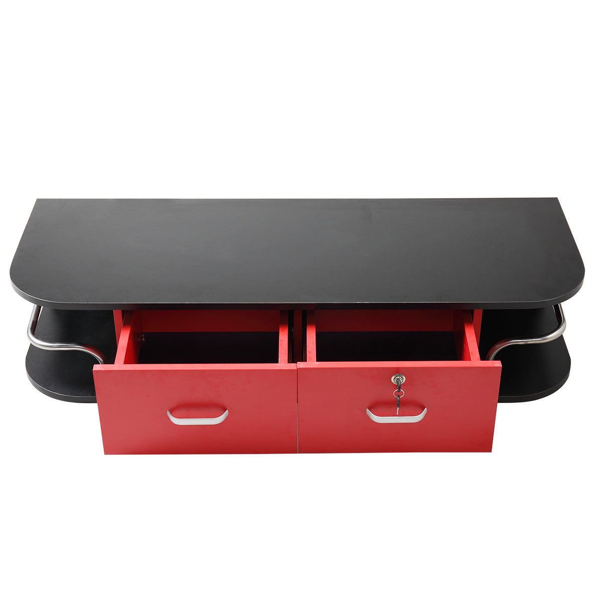 Wall Mounted Barber Station, Beauty Table With Locking Drawer, Beauty Spa Salon Styling Equipment, Black And Red Black Red Particle Board