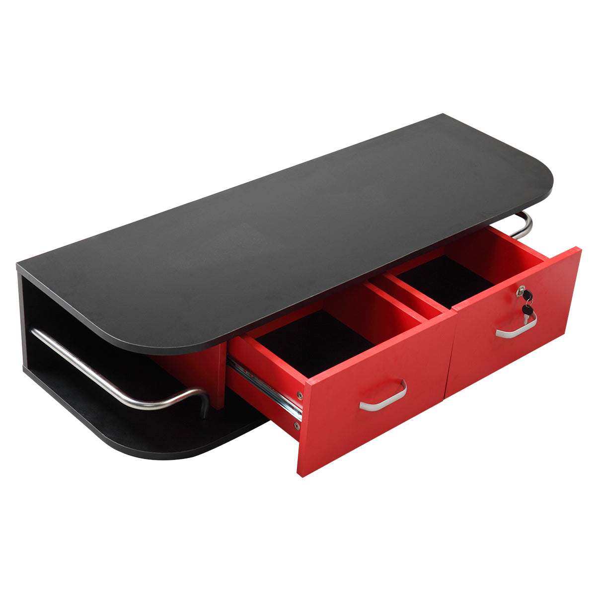 Wall Mounted Barber Station, Beauty Table With Locking Drawer, Beauty Spa Salon Styling Equipment, Black And Red Black Red Particle Board