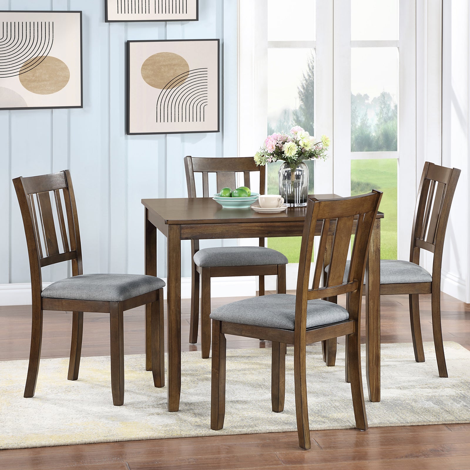Wooden Dining Square Table, Kitchen Table For Small Space, 4 Person Dining Table, Walnutonly The Table Walnut Seats 4 Gray Dining Room Acacia Square Acacia Wood