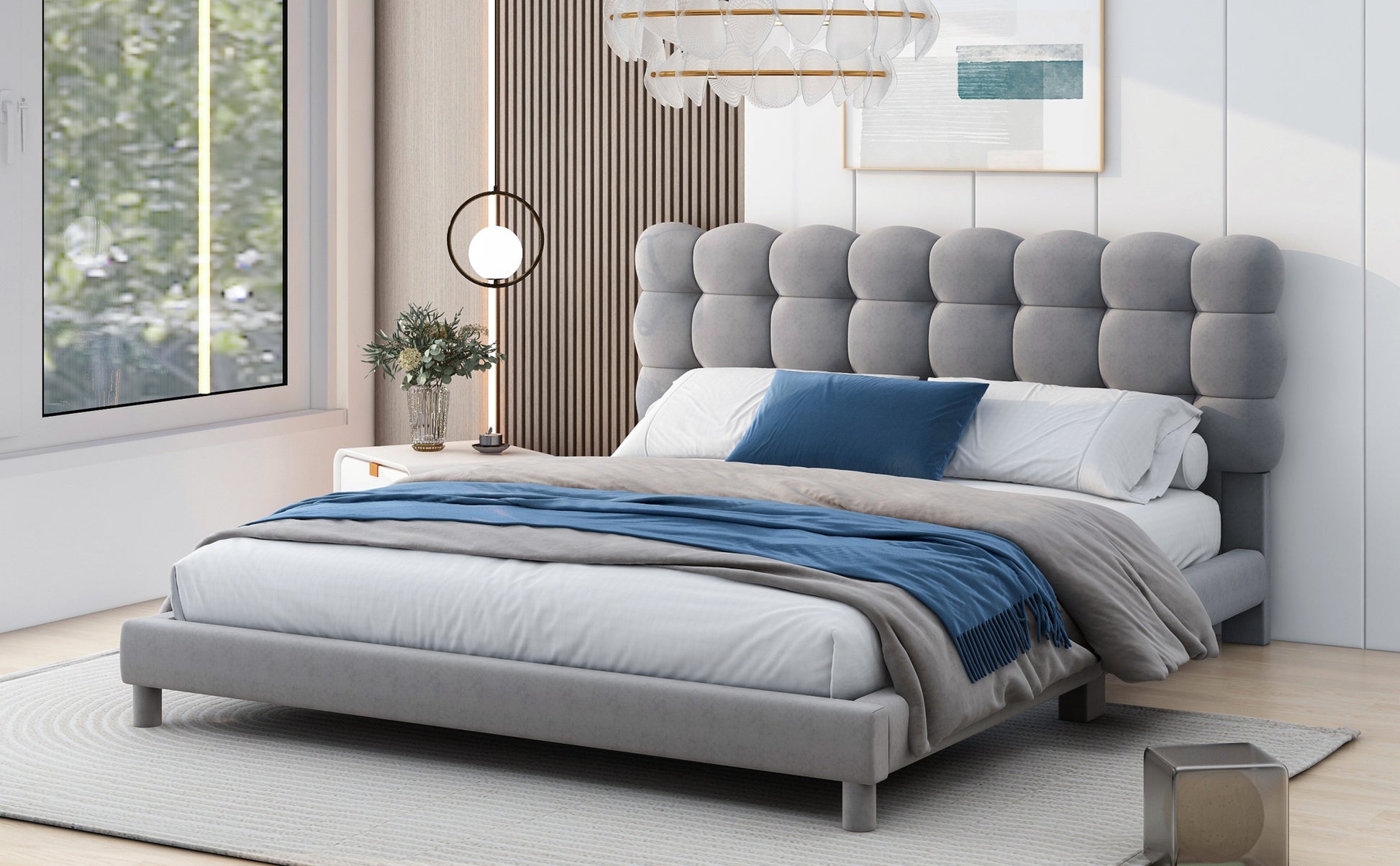 Full Size Upholstered Platform Bed With Soft Headboard,Gray Gray Upholstered