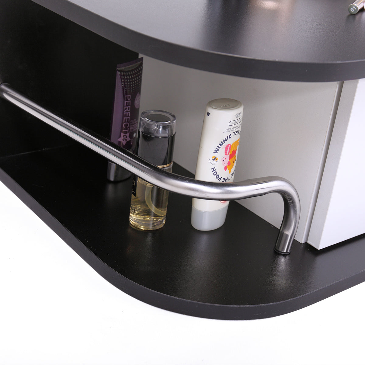 Wall Mounted Barber Station, Beauty Table With Locking Drawer, Beauty Spa Salon Styling Equipment, Black And White Black White Particle Board