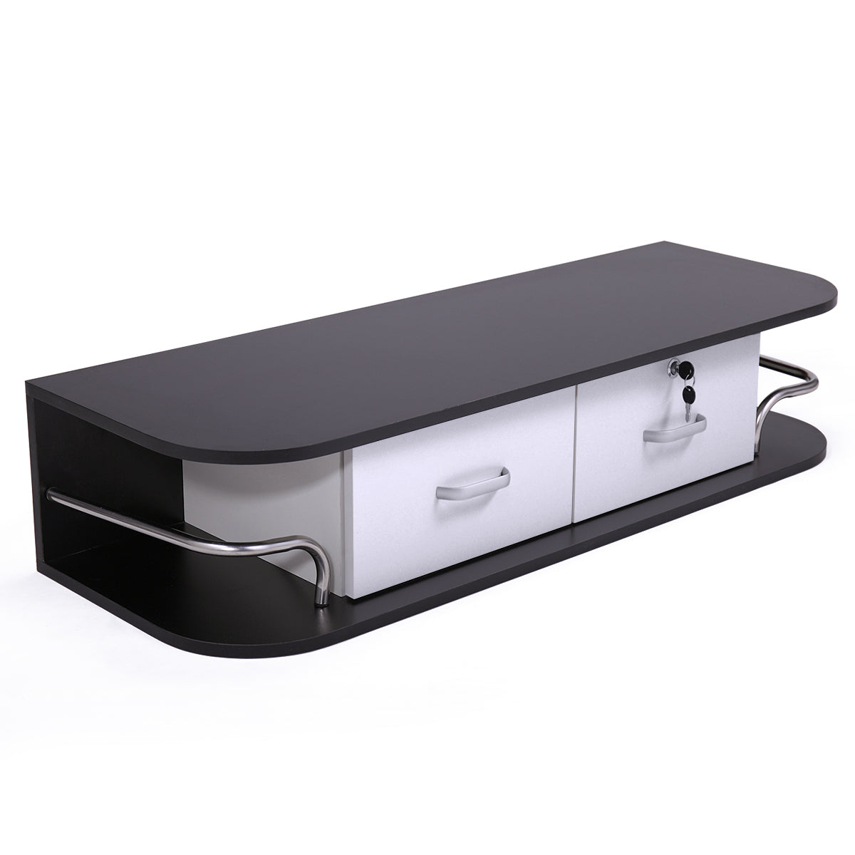 Wall Mounted Barber Station, Beauty Table With Locking Drawer, Beauty Spa Salon Styling Equipment, Black And White Black White Particle Board