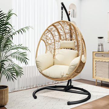 Comming Outdoor Indoor Pe Wicker Swing Egg Chair Natural Color Yes Natural Rust Resistant Frame Fade Resistant Cushion Foam Wicker