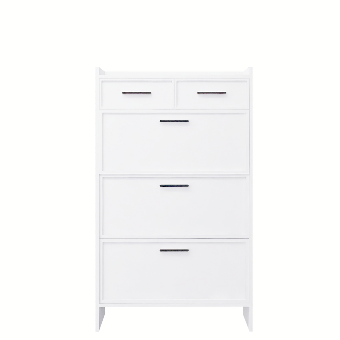 Pvc Surface Shaker Shape Door Shoe Rack 3 Doors Shoe Cabinet With 2 Drawers With Open Space For Shoes Standard 1 2 Drawers Matte White Primary Living Space Drawers Included Modern Mdf