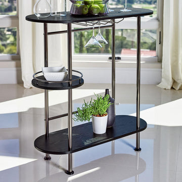 Black Nickel And Black Oak Bar Unit With Stemware Rack Black Dining Room Contemporary,Modern Metal