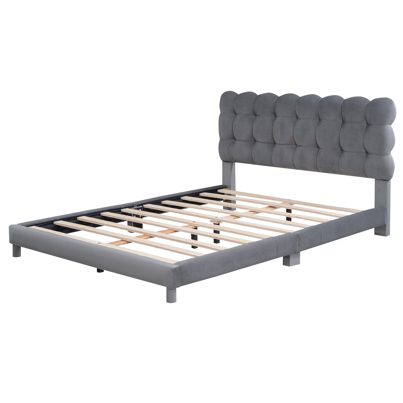 Full Size Upholstered Platform Bed With Soft Headboard,Gray Gray Upholstered