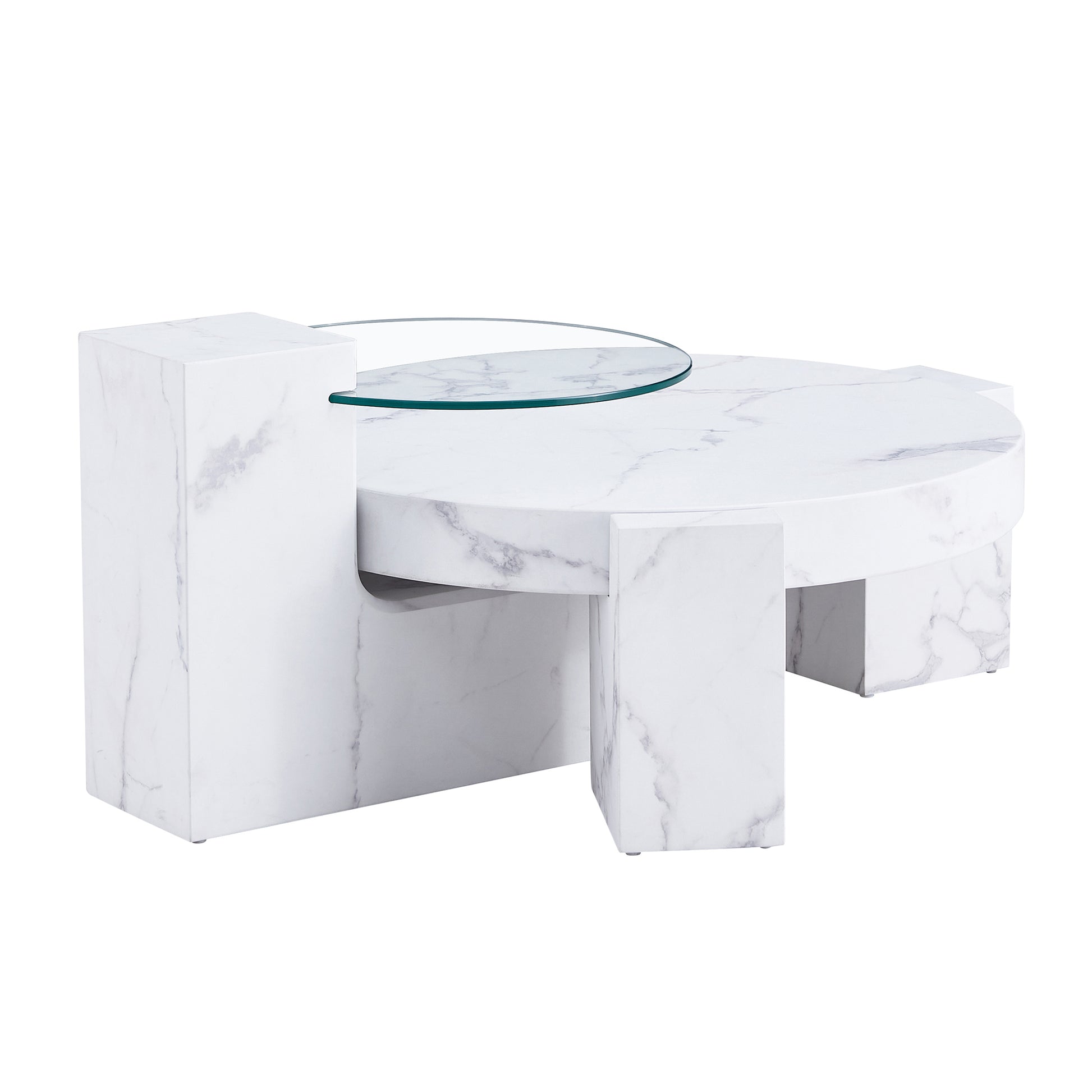 A Modern, Fashionable, And Durable Marble Textured Mdf Coffee Table With A Side Table. Match With Multiple Scenes. Suitable For Living Room And Bedroom. White Mdf Glass