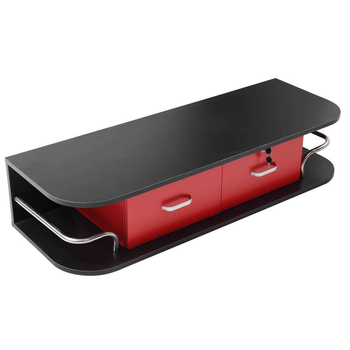 Wall Mounted Barber Station, Beauty Table With Locking Drawer, Beauty Spa Salon Styling Equipment, Black And Red Black Red Particle Board