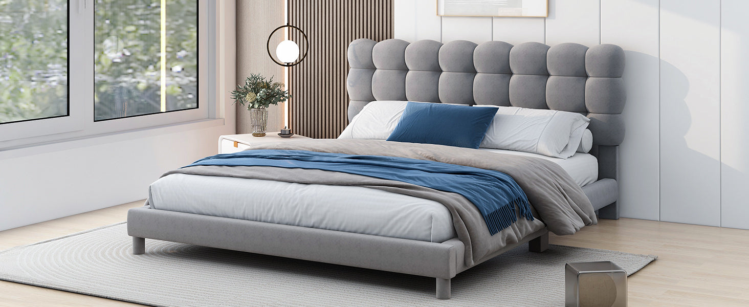 Full Size Upholstered Platform Bed With Soft Headboard,Gray Gray Upholstered