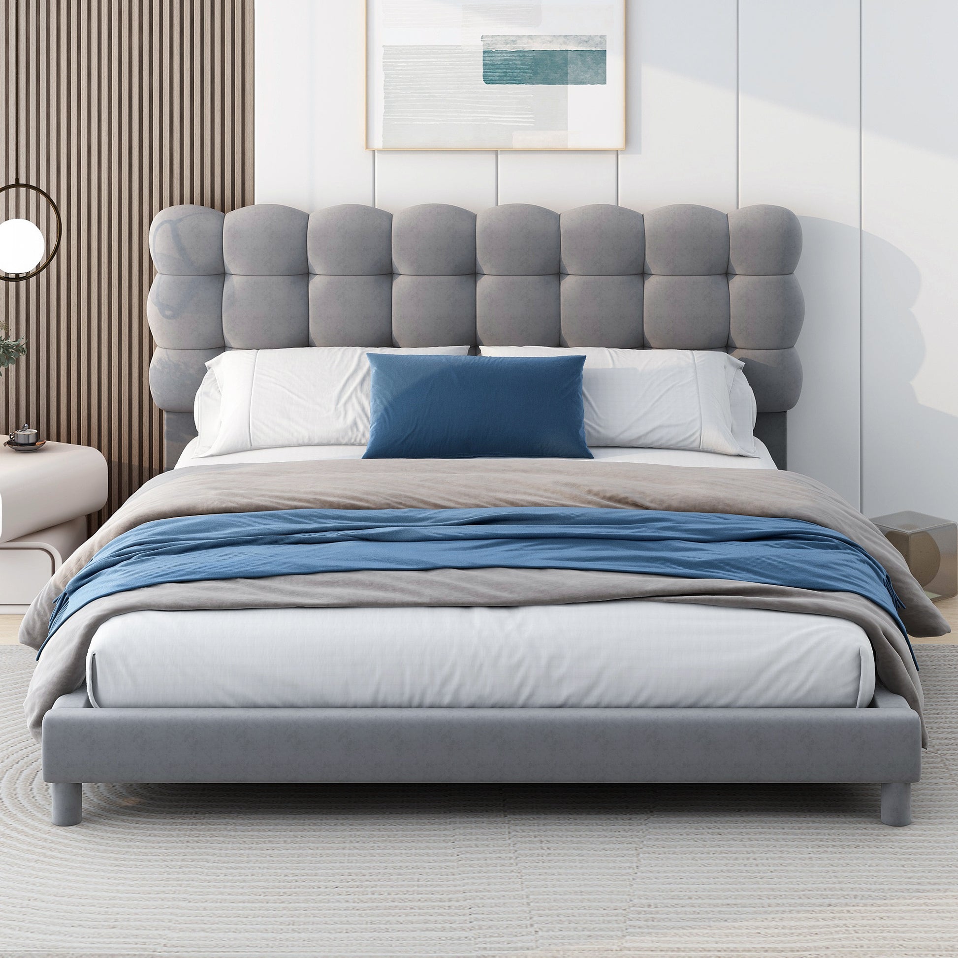 Full Size Upholstered Platform Bed With Soft Headboard,Gray Gray Upholstered