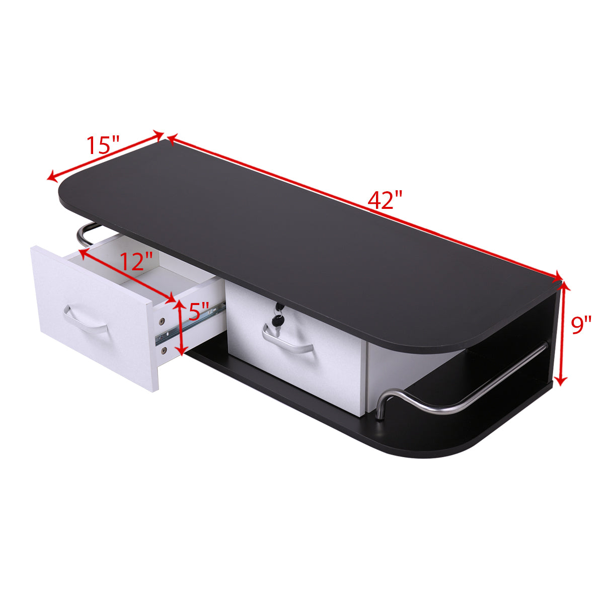 Wall Mounted Barber Station, Beauty Table With Locking Drawer, Beauty Spa Salon Styling Equipment, Black And White Black White Particle Board