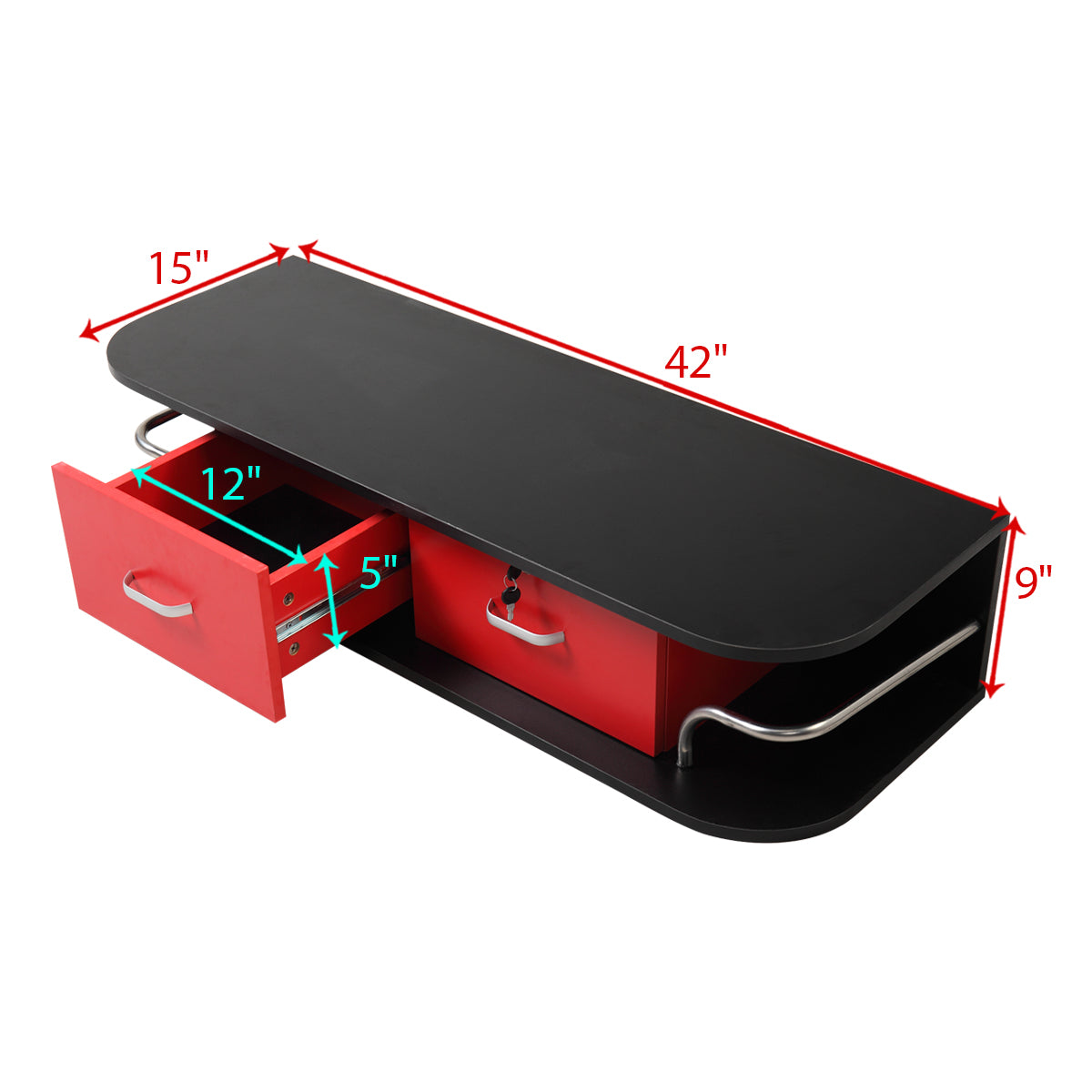 Wall Mounted Barber Station, Beauty Table With Locking Drawer, Beauty Spa Salon Styling Equipment, Black And Red Black Red Particle Board