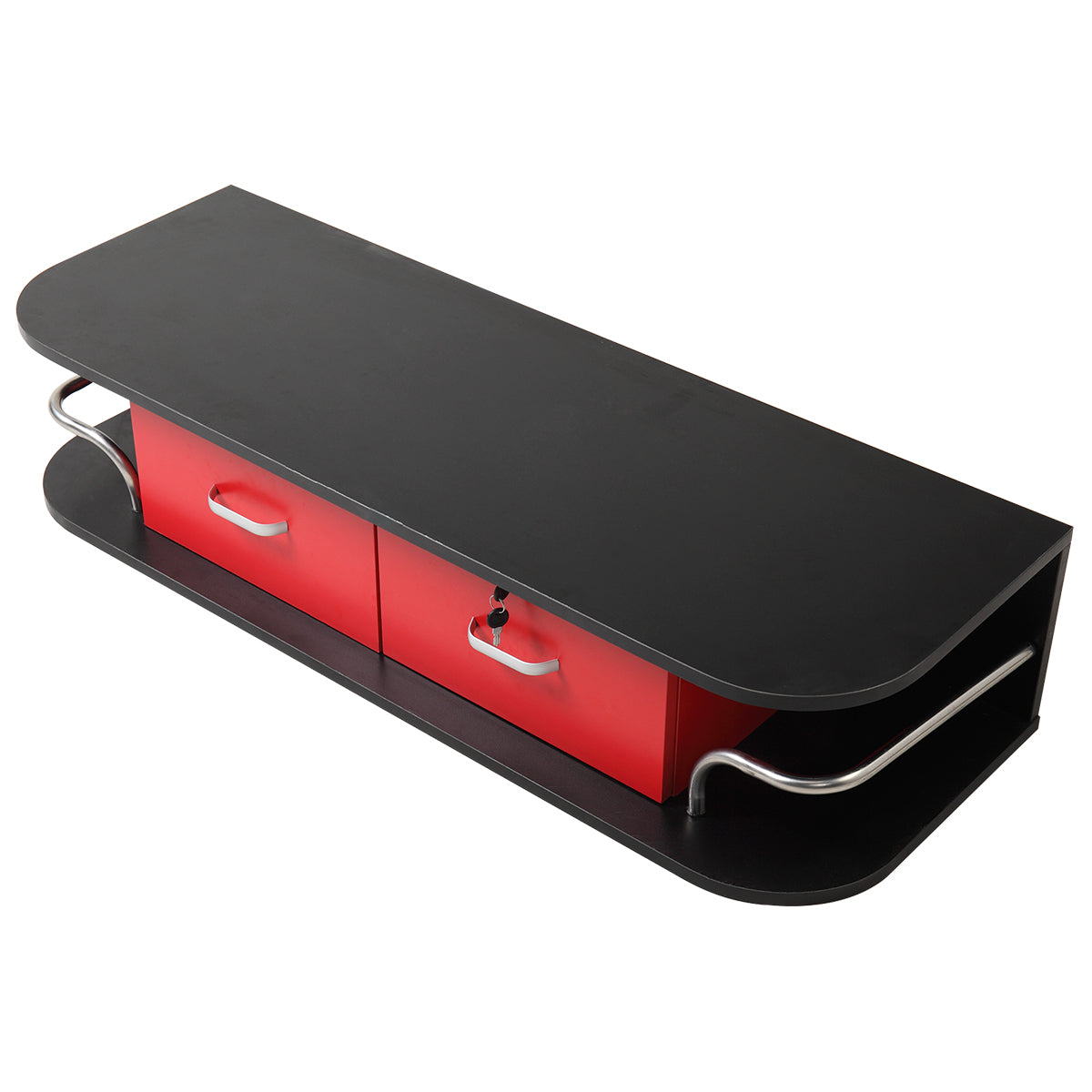 Wall Mounted Barber Station, Beauty Table With Locking Drawer, Beauty Spa Salon Styling Equipment, Black And Red Black Red Particle Board