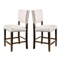 Set Of 2 Linen Upholstered Dining Chairs With Trim In Brown Cherry And Ivory Solid Ivory Dining Room Dining Chairs Solid Back Mdf