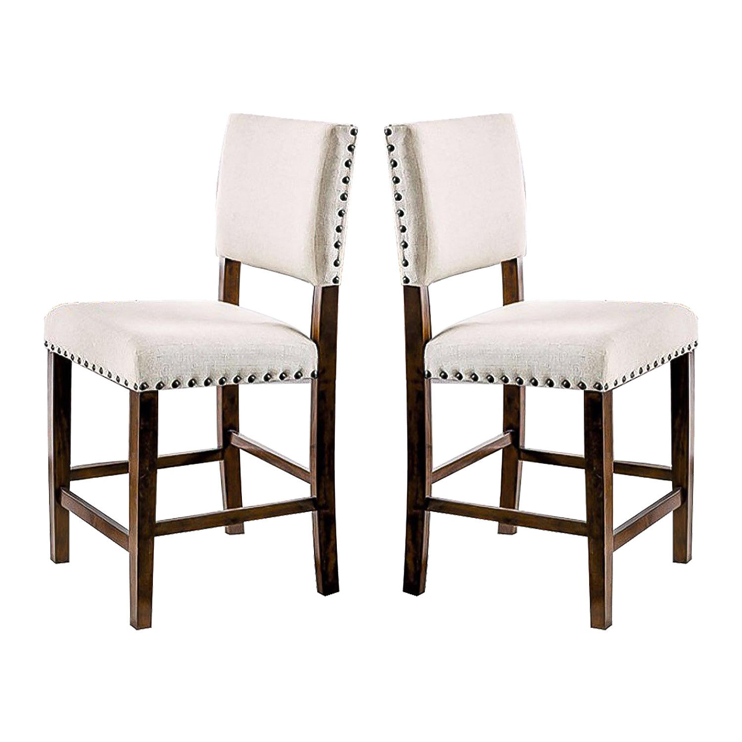 Set Of 2 Linen Upholstered Dining Chairs With Trim In Brown Cherry And Ivory Solid Ivory Dining Room Dining Chairs Solid Back Mdf