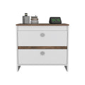 Nightstand Dreams, Two Drawers, White Dark Brown Finish Dark Brown White Particle Board