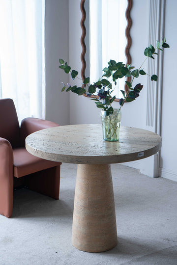 36X36X30" Cream Round Dining Table With Pedestal Base Cream Primary Living Space Contemporary,Industrial,Minimalist,Modern,Ultra Modern Magnesium Oxide