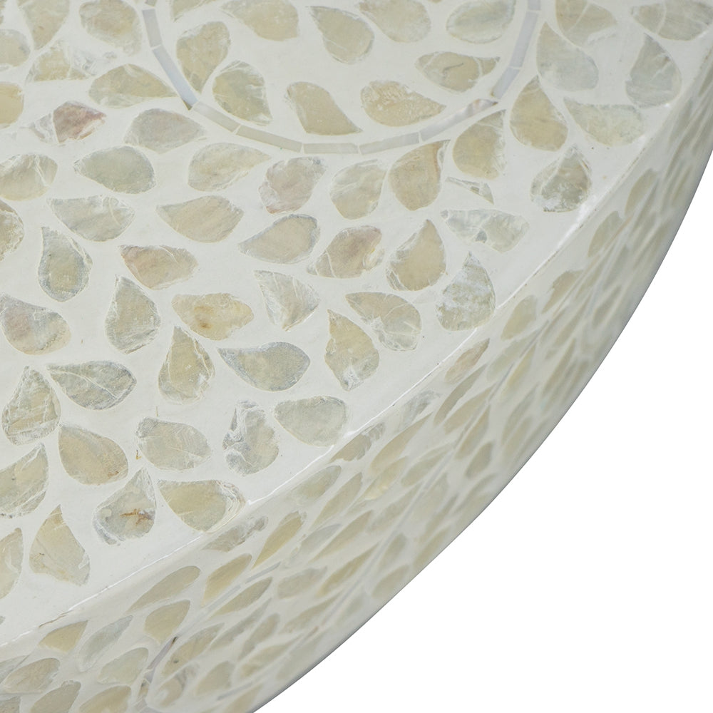 35X35X16" Unique Cream Capiz Coffee Table With Gold Pedestal Base Multi Primary Living Space Beach,Boho,Casual,Coastal,Modern Mdf