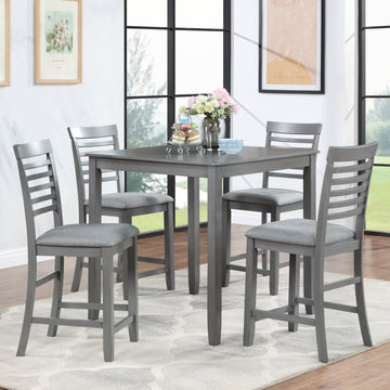 5 Piece Dining Table Set, Wooden Dining Square Table Set For 4, Counter Height Kitchen Table Set With Square Table And 4 Upholstered Chairs For Small Space, Gray Wood Gray Seats 4 Gray Wood Dining Room Acacia 4 Leg Square Dining Table With Chair Acacia