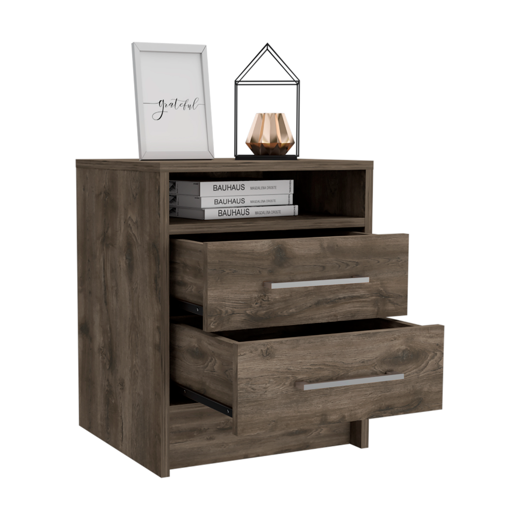Nightstand 20"H, Two Drawers, Superior Top, Metal Handles, Dark Brown Brown Particle Board Particle Board