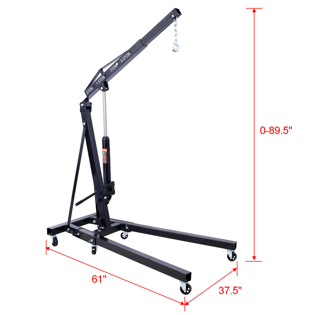 2 Ton Folding Engine Hoist Cherry Picker Shop Crane Hoist Lift, Heavy Duty Steel With 6 Iron Caster Wheels Black Black Steel