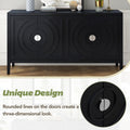Retro Sideboard Door With Circular Groove Design Round Metal Door Handle For Entrance, Dinning Room, Living Room Black Black Mdf