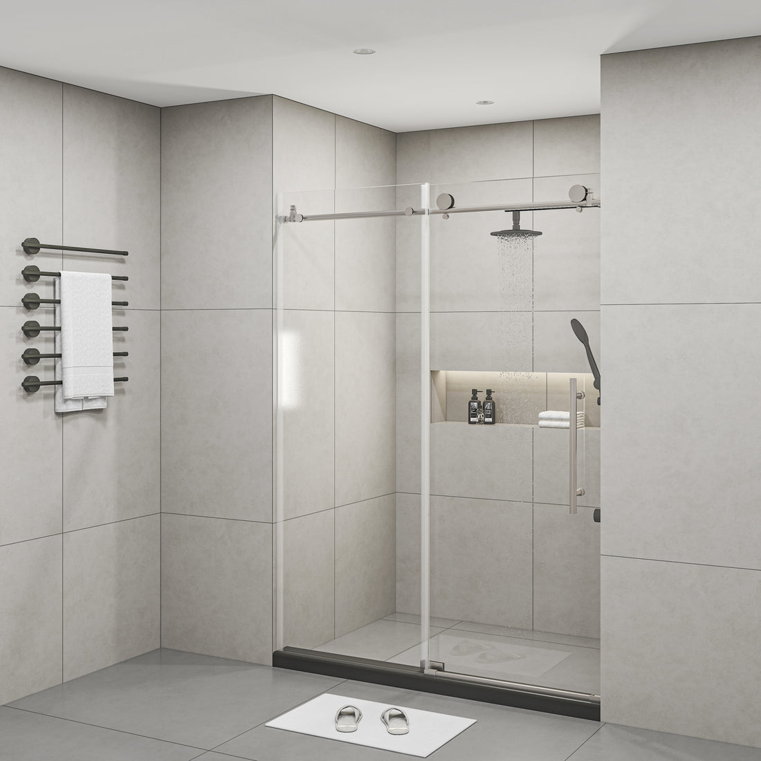 Frameless Shower Doors 60" Width X 76"Height With 3 8" 10Mm Clear Tempered Glass, Brushed Nicel Finish Brushed Nickel Bathroom American Design Stainless Steel Tempered Glass