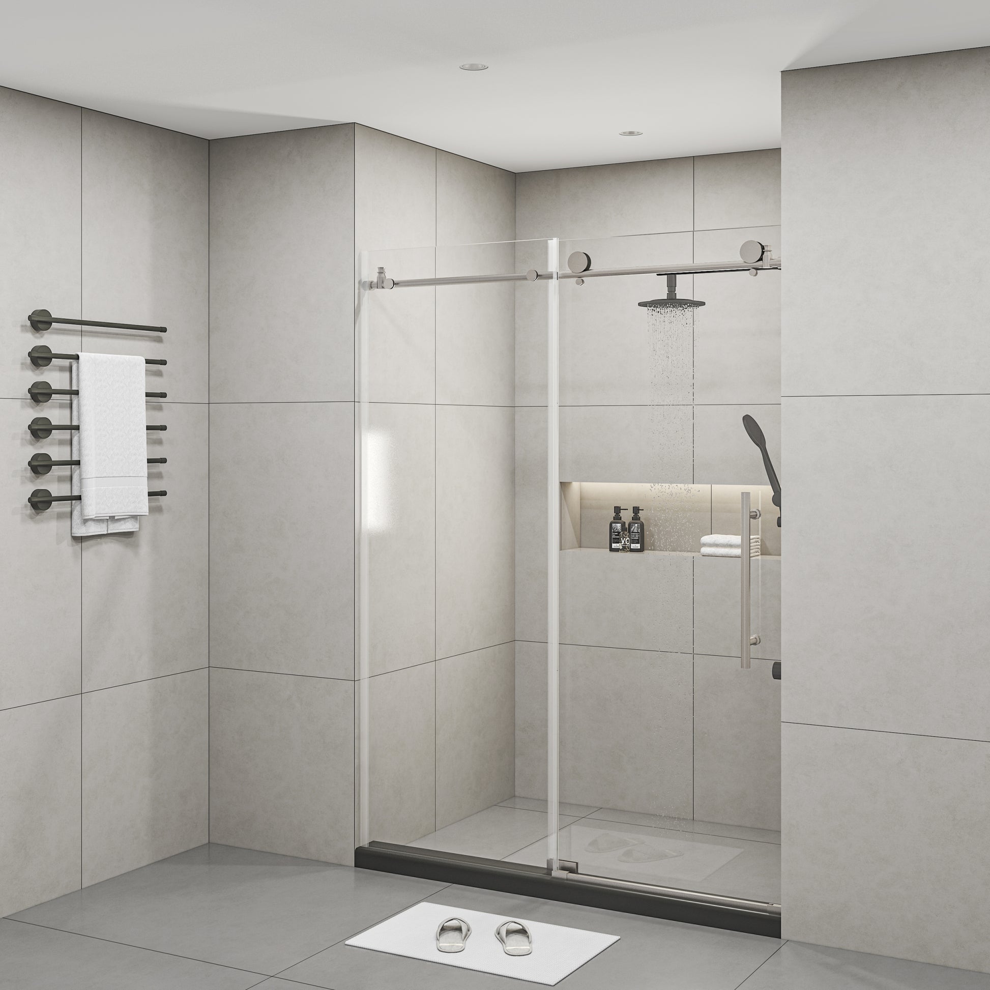 Frameless Shower Doors 60" Width X 76"Height With 3 8" 10Mm Clear Tempered Glass, Brushed Nicel Finish Brushed Nickel Bathroom American Design Stainless Steel Tempered Glass