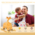 2 In 1 Kids Plush Ride On Rocking Horse Toy, Giraffe Shaped Plush Rocker With Realistic Sounds For Children 3 To 6 Years, Yellow Yellow Wood