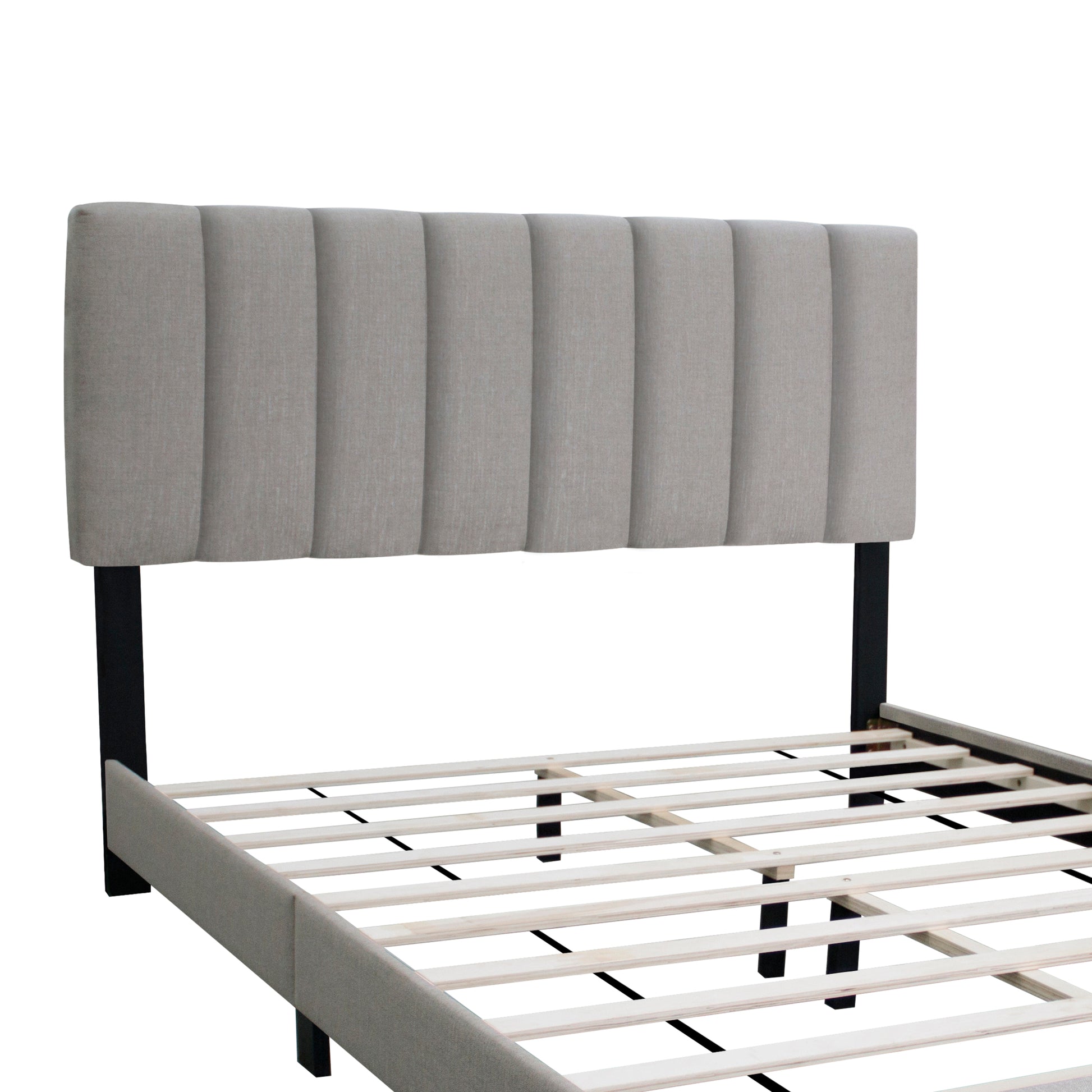 Gray Queen Size Adjustable Upholstered Bed Frame, Vintage Style And Clean Line Design, Popular Style Box Spring Not Required Queen Gray Wood Espresso Bedroom American Design,Minimalist,Modern,Ultra Modern Rubberwood Adjustable Bedbase Fiber Foam And