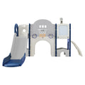 Kids Slide Playset Structure 9 In 1, Freestanding Space Set With Slide, Arch Tunnel, Ring Toss, Drawing Whiteboardl And Basketball Hoop For Toddlers, Kids Climbers Playground Blue Grey Hdpe Indoor & Outdoor Use