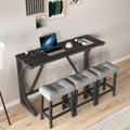 Bar Table Set With Power Outlet, Bar Table And Chairs Set, 4 Piece Dining Table Set, Industrial Breakfast Table Set, For Living Room, Dining Room, Game Room Grey Black Solid Wood Mdf