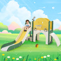 Kids Slide Playset Structure 7 In 1, Freestanding Space Set With Slide, Arch Tunnel, Ring Toss And Basketball Hoop, Toy Storage Organizer For Toddlers, Kids Climbers Playground Yellow Hdpe