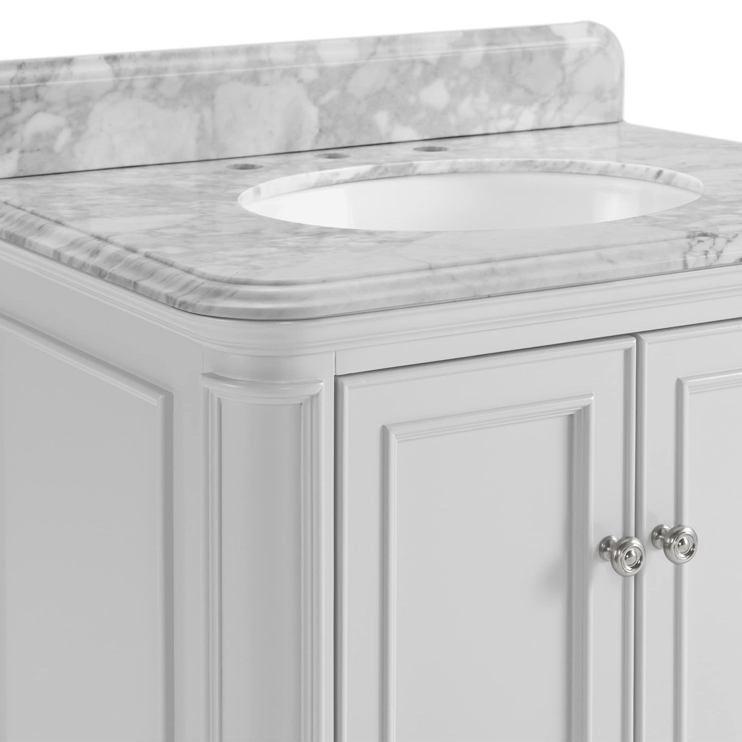 30'' Bathroom Vanity With Carrara Natural Marble Top And Backsplash, Bathroom Storage Cabinet With Doors And Drawers In Grey 1 Gray 2 Rust Resistant Bathroom Freestanding Traditional Mdf