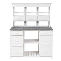 Garden Potting Bench Table, Rustic And Sleek Design With Multiple Drawers And Shelves For Storage, White And Gray White Gray Garden & Outdoor Rustic Wood
