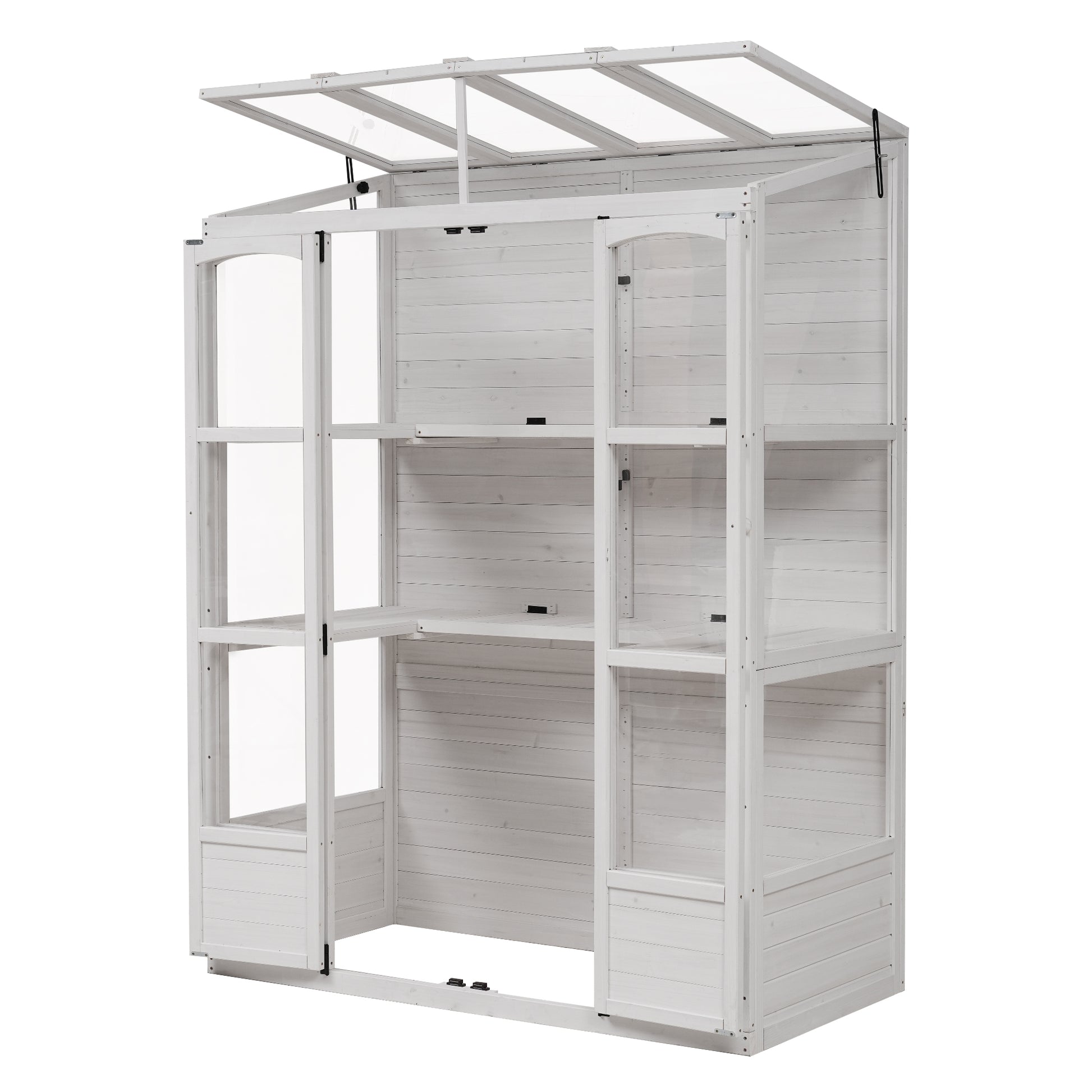 78 Inch Wooden Greenhouse Cold Frame With 4 Independent Skylights And 2 Folding Middle Shelves, Walk In Outdoor Greenhouse, White White Seats 2 Garden & Outdoor Casual Wood