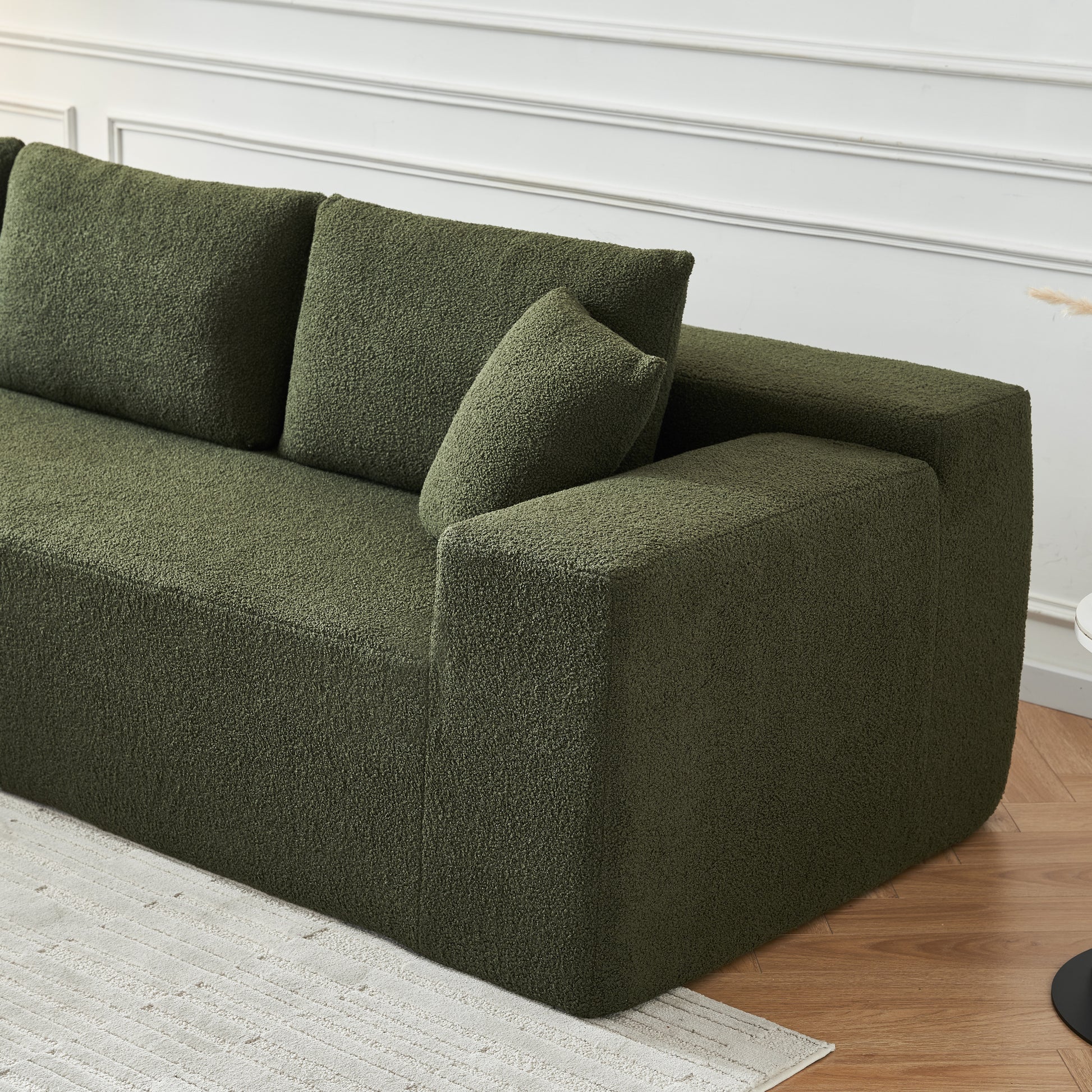 104.33" Sponge Sectional Sofa Couch For Living Room, L Shaped Modern Lamb Modular High Density Sponge Floor Sofa, Sherpa Fabric Sofa Couch With Chaise Lounge, Upholstered Corner Cloud Couch, Green Green Primary Living Space Soft Pillow Back Square Arms