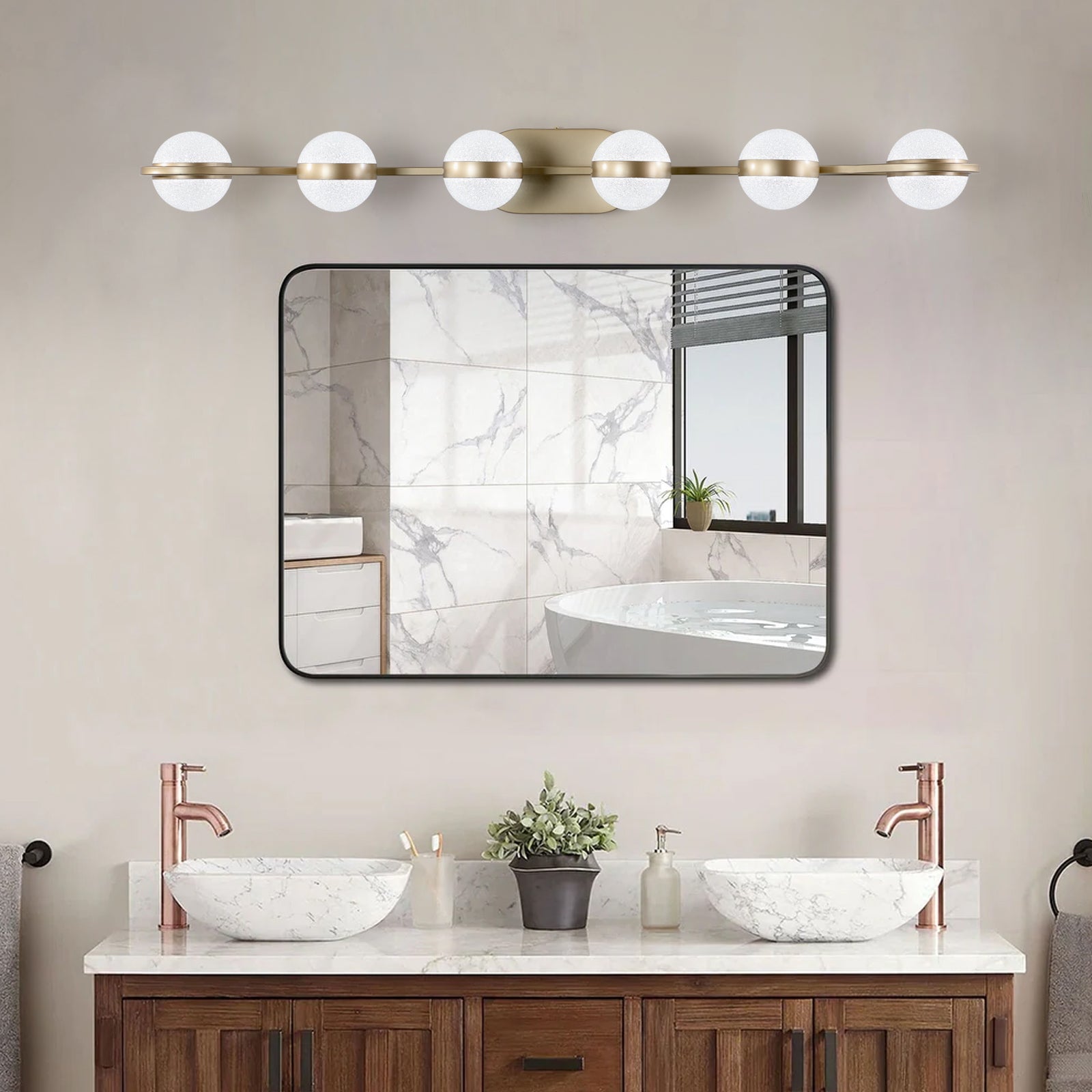 Same As W1340P143676 L2001 G 6 Modern Minimalist Bathroom Vanity Light, Led 6 Bulb Acrylic Shades, Wall Mounted Decorative Lighting Fixture Champagne Gold Golden Iron