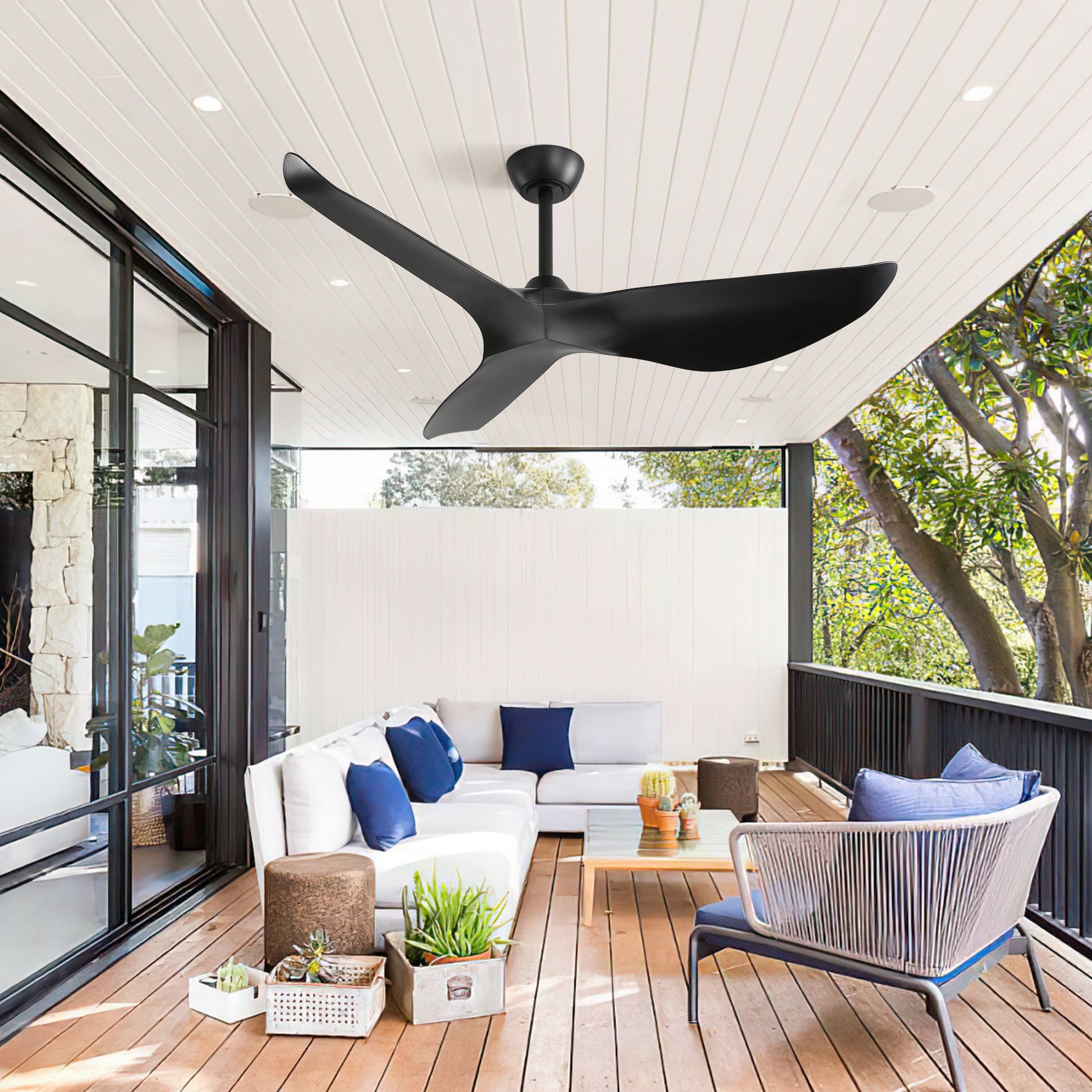 52 Inch Indoor Ceiling Fan No Light With 6 Speed Remote Control 3 Abs Blades Reversible Dc Motor Black Abs